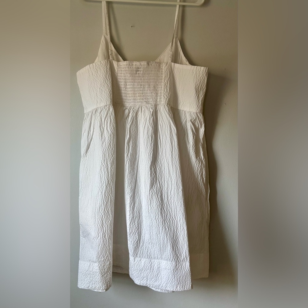 NWT A New Day XL White Dress Seersucker Textured Knee Length Babydoll Smocked - Picture 6 of 9
